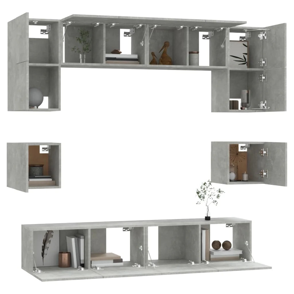 Set di mobili da 8 pezzi tra cui armadio credenza mobile TV televisore per soggiorno camera da letto salotto legno ingegnerizzato grigio 02_0025253