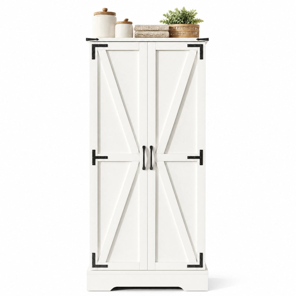 Credenza da cucina in stile rustico con LED; 60 x 35 x 128;5 cm; bianca in MDF e PB