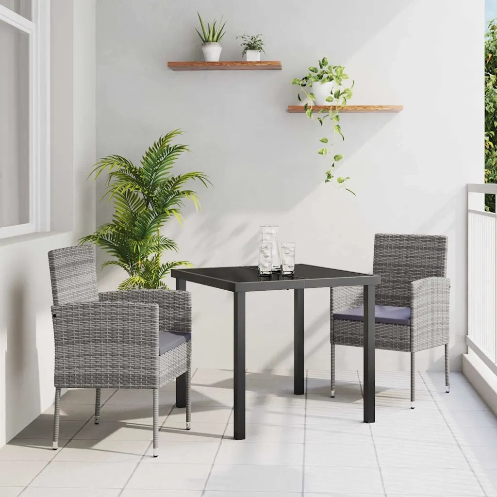 Set da Pranzo per Giardino con cuscino 3 pcs Grigio polyrattan