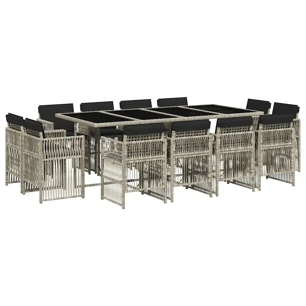 Set da Pranzo da Giardino 13pz con Cuscini Grigio in Polyrattan 3211043
