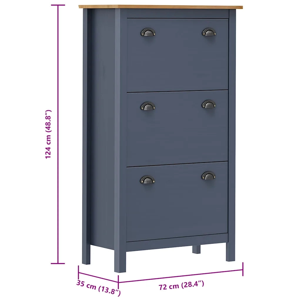 Scarpiera Hill Grigia 72x35x124 cm Legno Massello di Pino 289005
