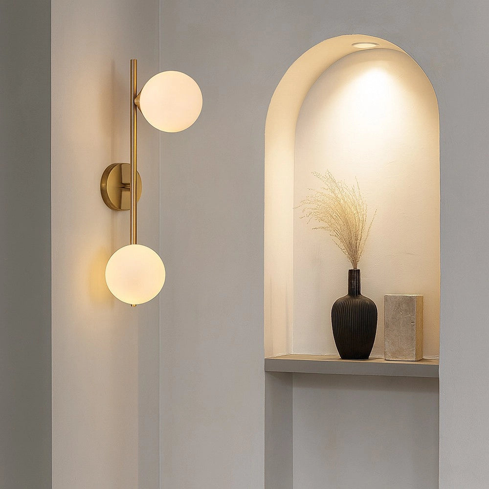 Trade Shop - Applique Da Parete Struttura In Metallo Bronzo Minimal Con Attacco G9 2 Sfere Opache Aq41 -