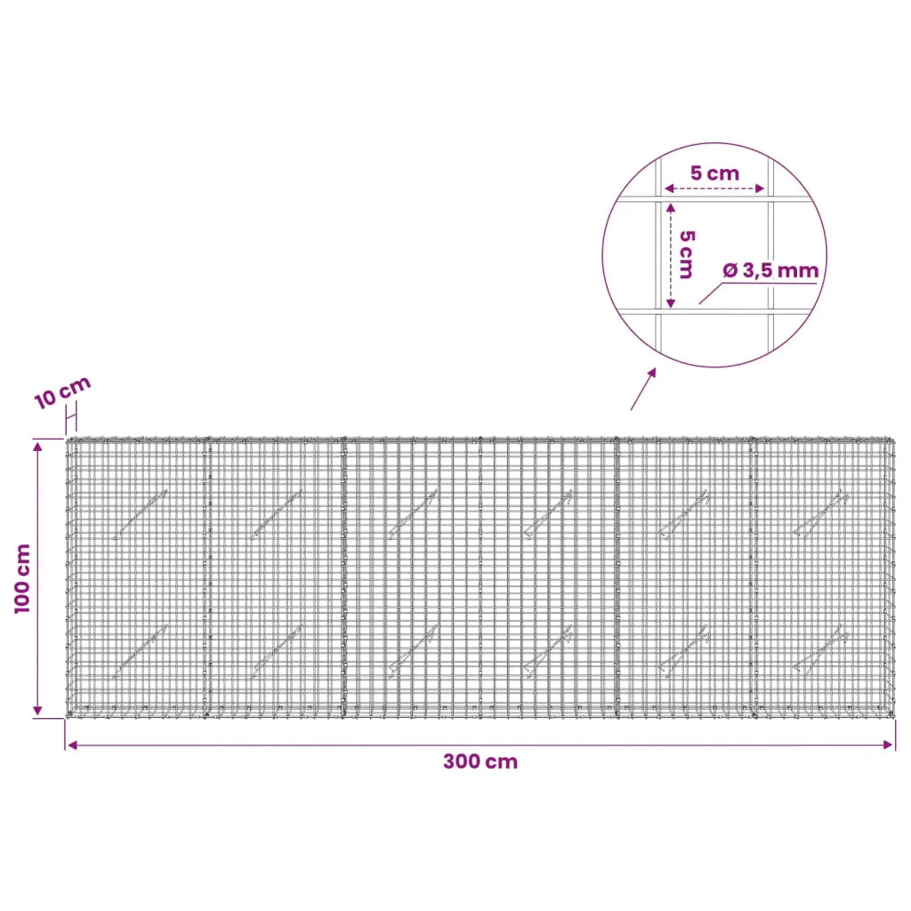 Gabion con Filo da 3,5 mm e Maglia da 5x5 cm 300x10x100 cm 3462048