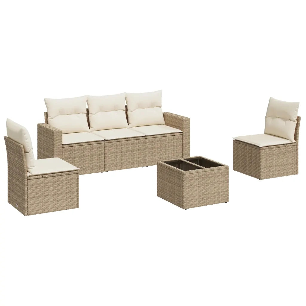 Set Divano da Giardino 6 pz con Cuscini Beige in Polyrattan 3218788