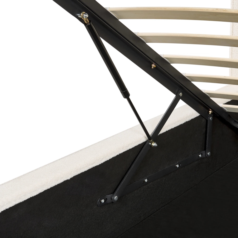 Letto king size 180 x 200 cm Bianco Sporco Rivestimento in bouclé Ottomana di contenitore Telaio a doghe Camera da letto moderna contemporanea