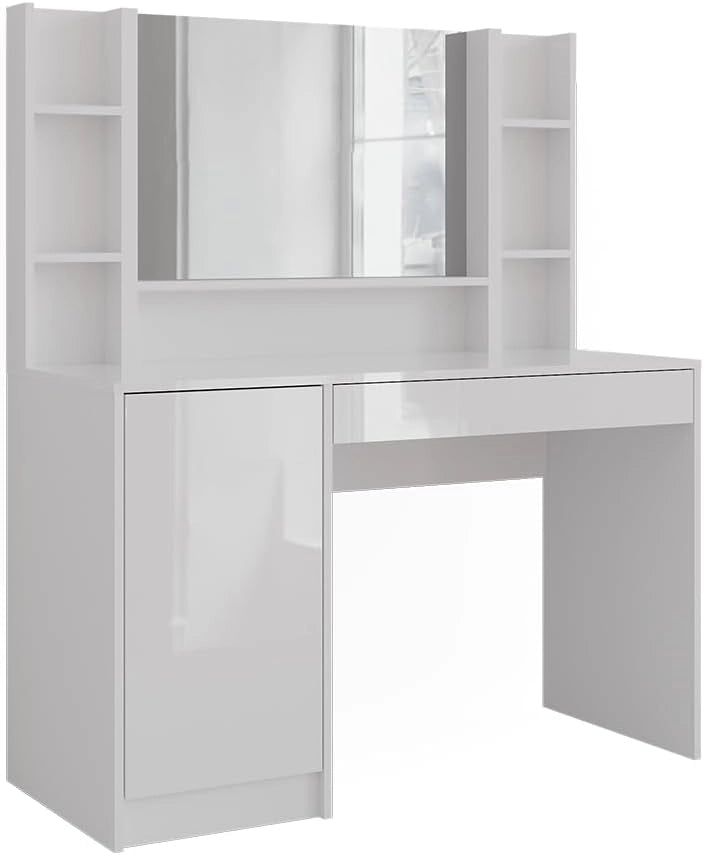Tavolo da toeletta Sherry, Bianco/bianco lucido, 119.8 cm 4 parti