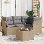 Set Divano da Giardino 5 pz con Cuscini Beige in Polyrattan