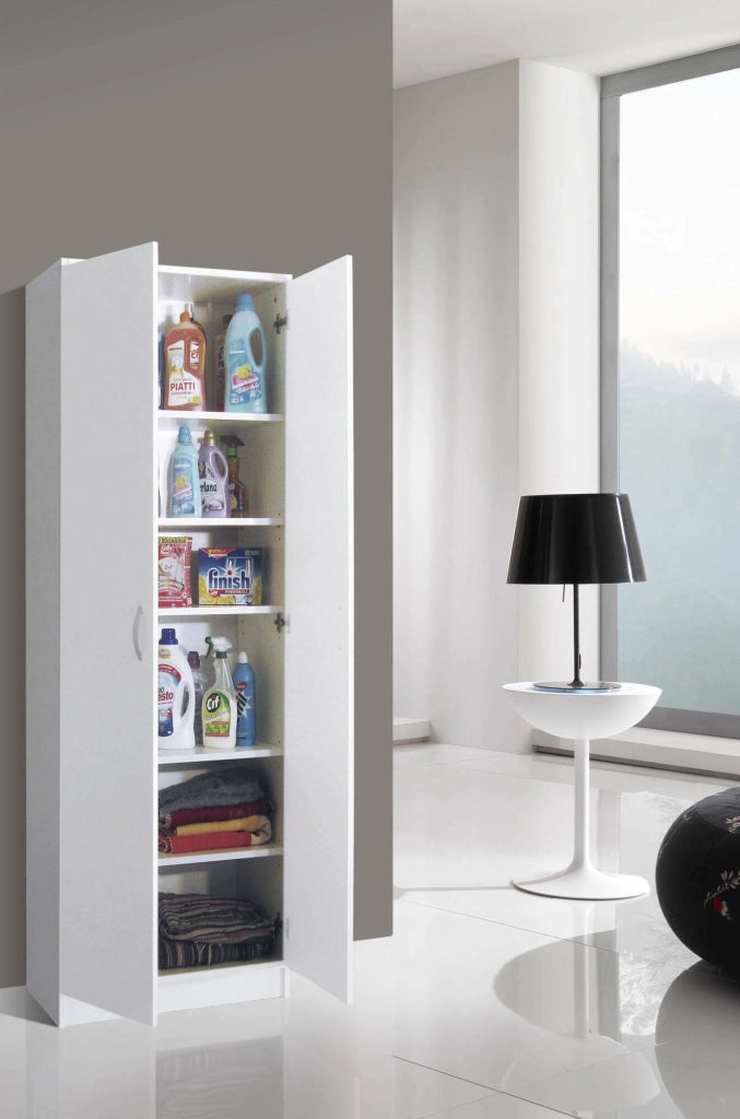 Ermanno, Armadio Multiuso 2 Ante 5 Ripiani Made in Italy, 72x186h cm Bianco