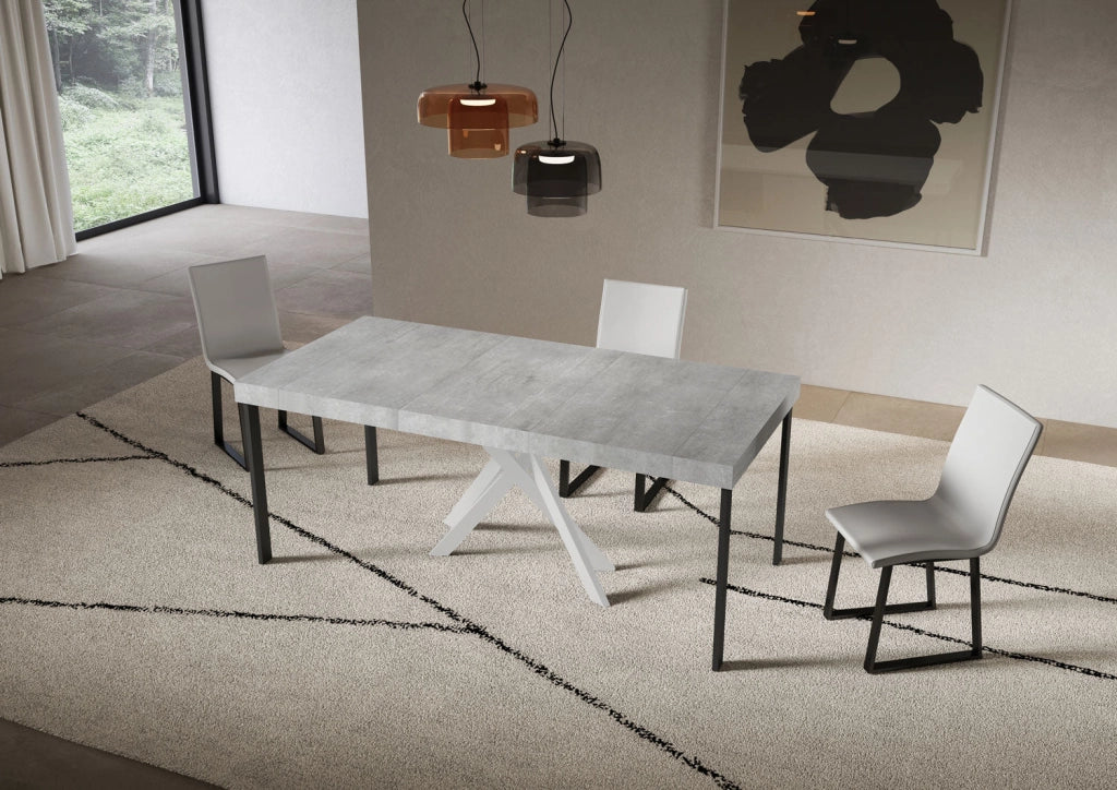 Consolle Allungabile 90-196x40x77 cm Saki Small Premium Cemento Gambe Bianche