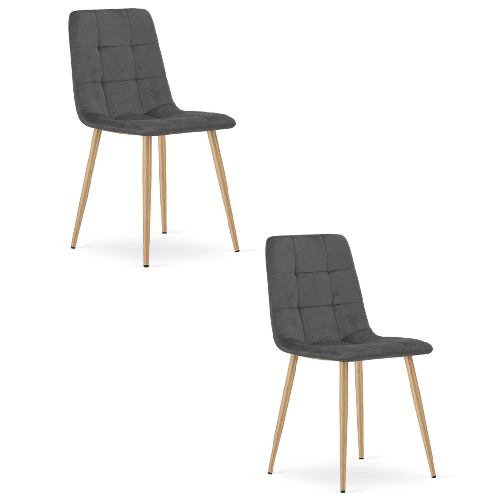 Set di 2 sedie Kara in velluto grigio scuro e metallo effetto legno