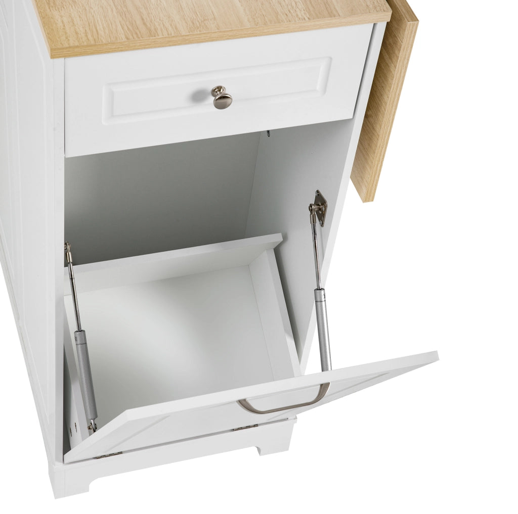 Isola cucina 131.8x40-70x93.3 cm con piano ribaltabile e prese; MDF; bianco naturale