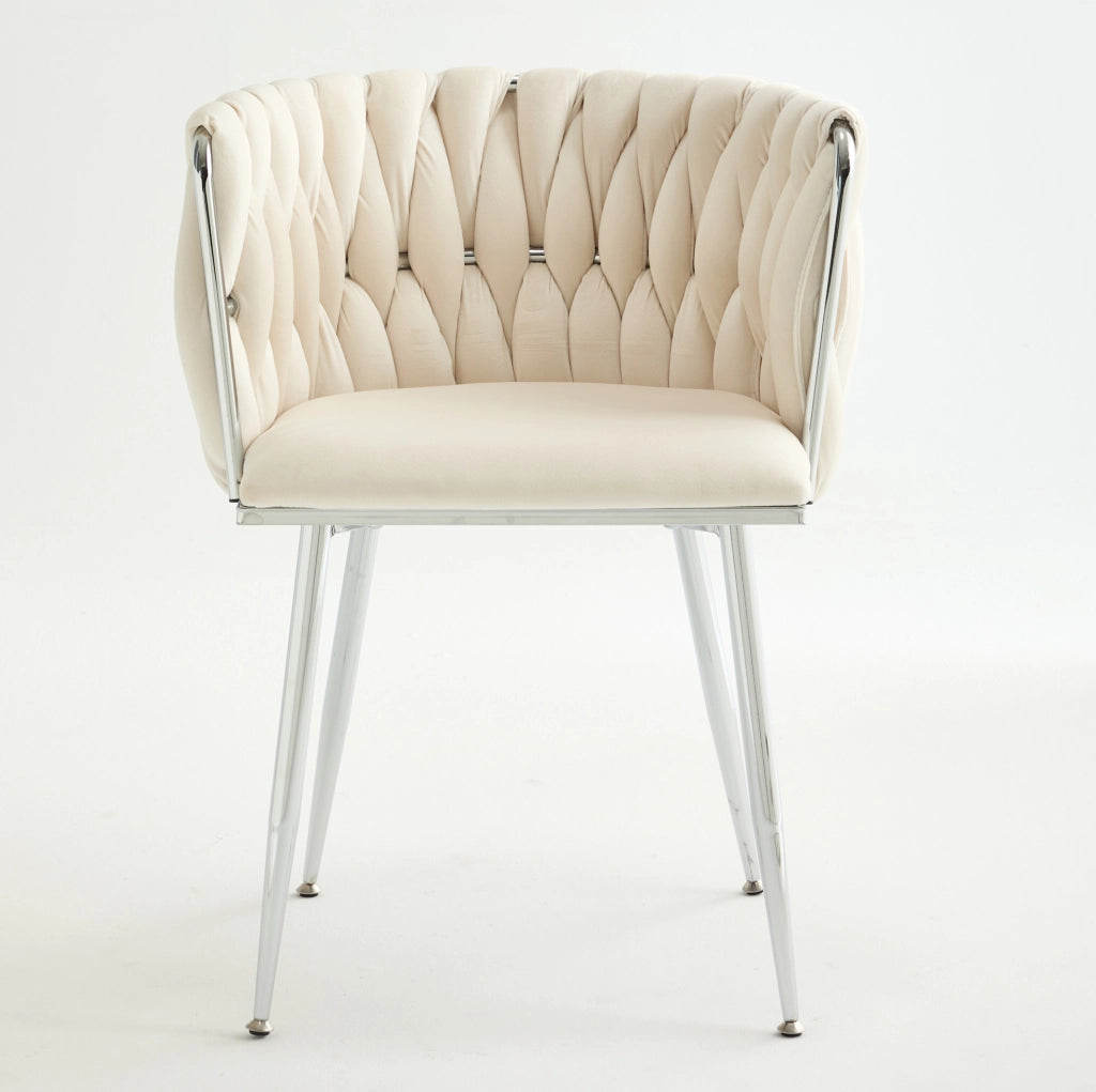 Sgabello da bar 66.0x44.5x52.0 cm con schienale basso; struttura in metallo e tessuto avorio