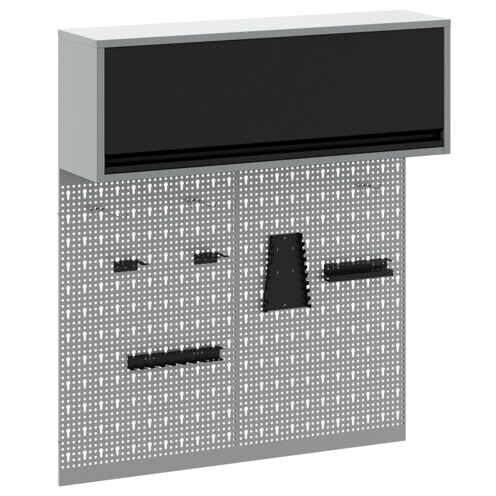 Set da Muro in Metallo Nero con Armadietto e Pannello Perforato in 3 Pezzi di