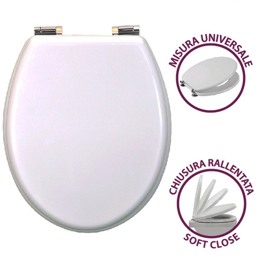 Trade Shop - Copriwater Universale In Legno Mdf Chiusura Rallentata Soft Close Laccato Bianco -        3,5