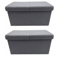 Set 2 Pouf Contenitore 76x38x38 cm Joris in Bouclè Grigio