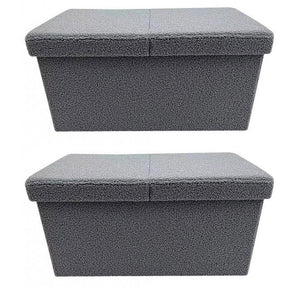 Set 2 Pouf Contenitore 76x38x38 cm Joris in Bouclè Grigio