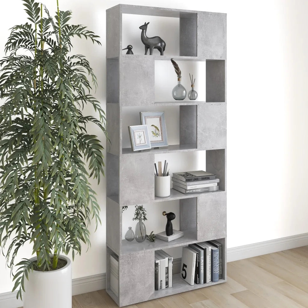 Libreria Divisorio-Scaffale per Libri-Mobile di Stoccaggio Grigio Cemento 80x24x186 cm in Truciolato