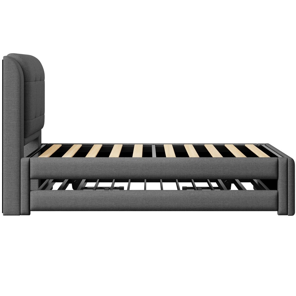 Letto Imbottito con Letto Estraibile e LED ¨C Xylo ¨C Grigio 90x200