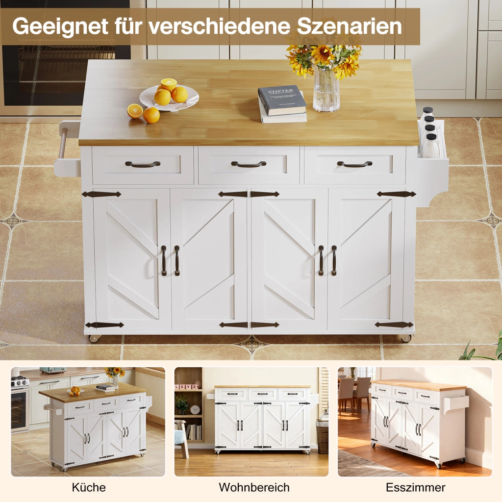 ISOLA Cucina con piano ribaltabile 140x43(70)x90,5 cm MDF Bianco+Naturale