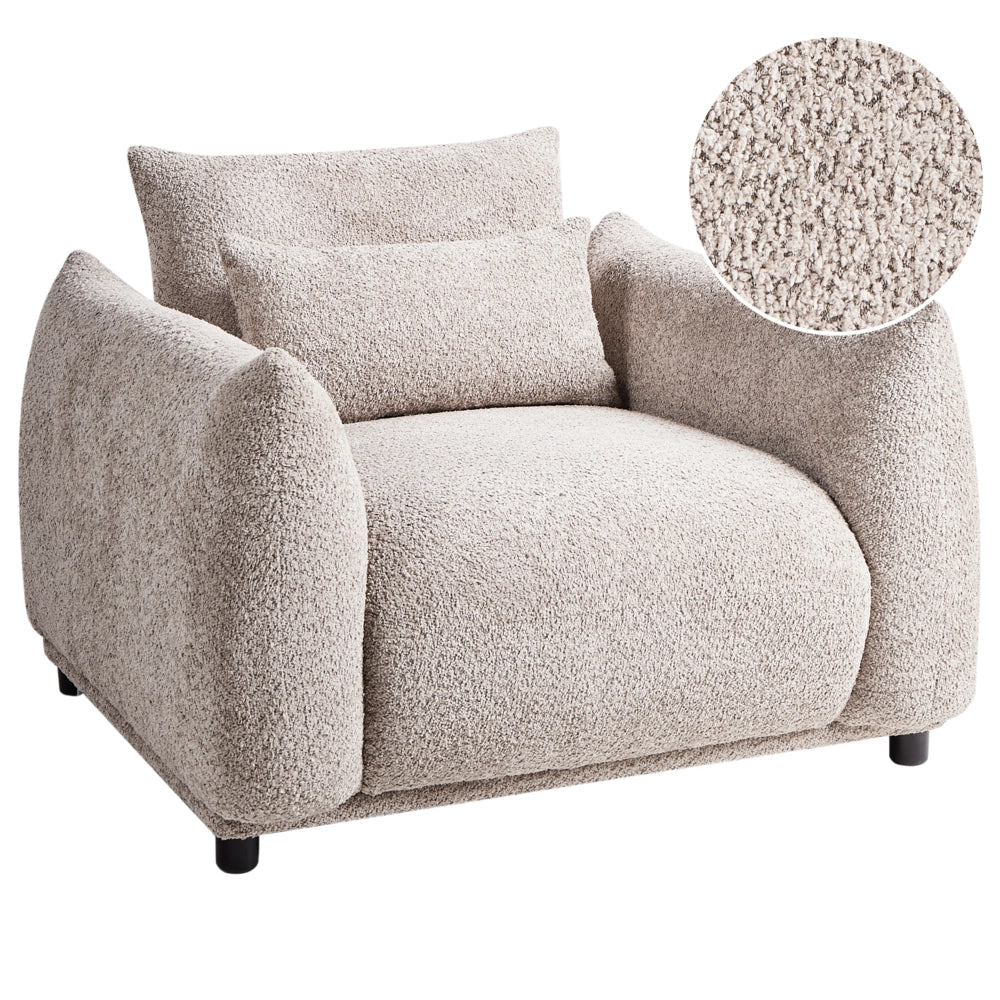 Poltrona in tessuto bouclè beige e gambe nere Schienale Curvo Stile Retro Glam Art Decor