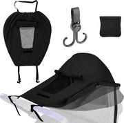 Zonnetenda universale per passeggino, con finestra di osservazione e ali laterali, regolabile, protezione UV 50+ e impermeabile (nero)