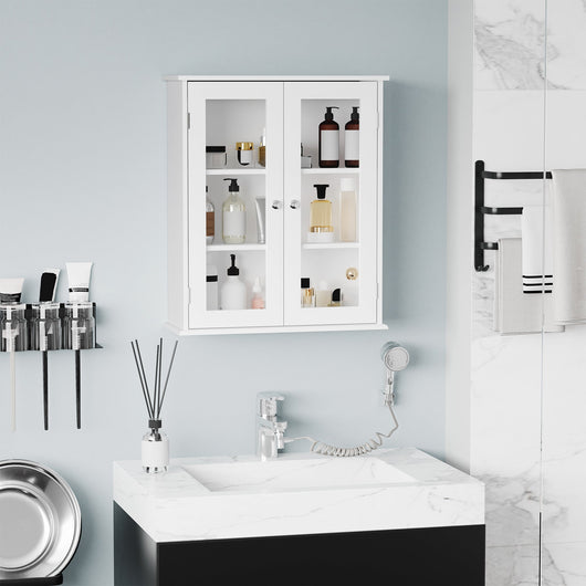 Pensile da Bagno Armadietto con Anta a Vetro 55x20x65 cm in Legno Bianco
