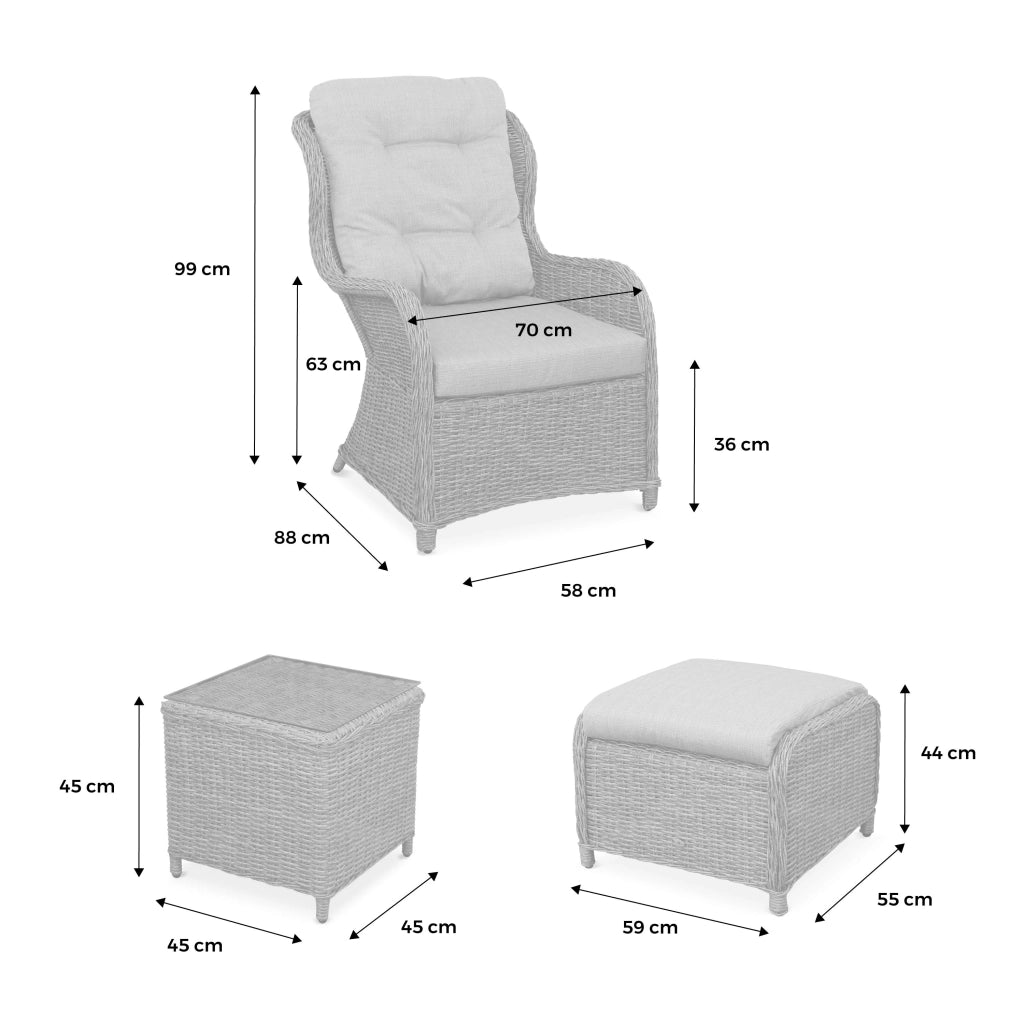 Set 2 poltrone da giardino con poggiapiedi in resina, grigio