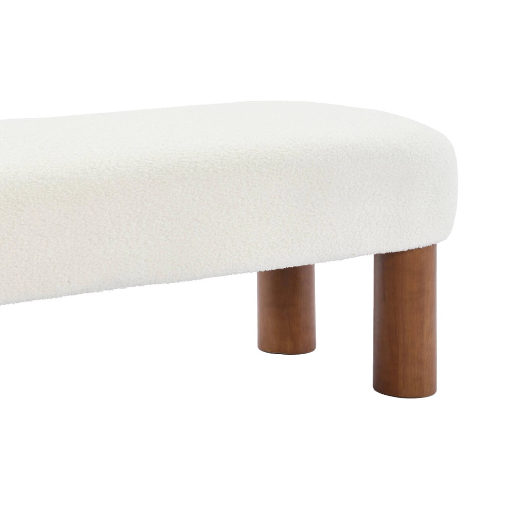 Panca in legno di gomma e tessuto bouclé, bianco