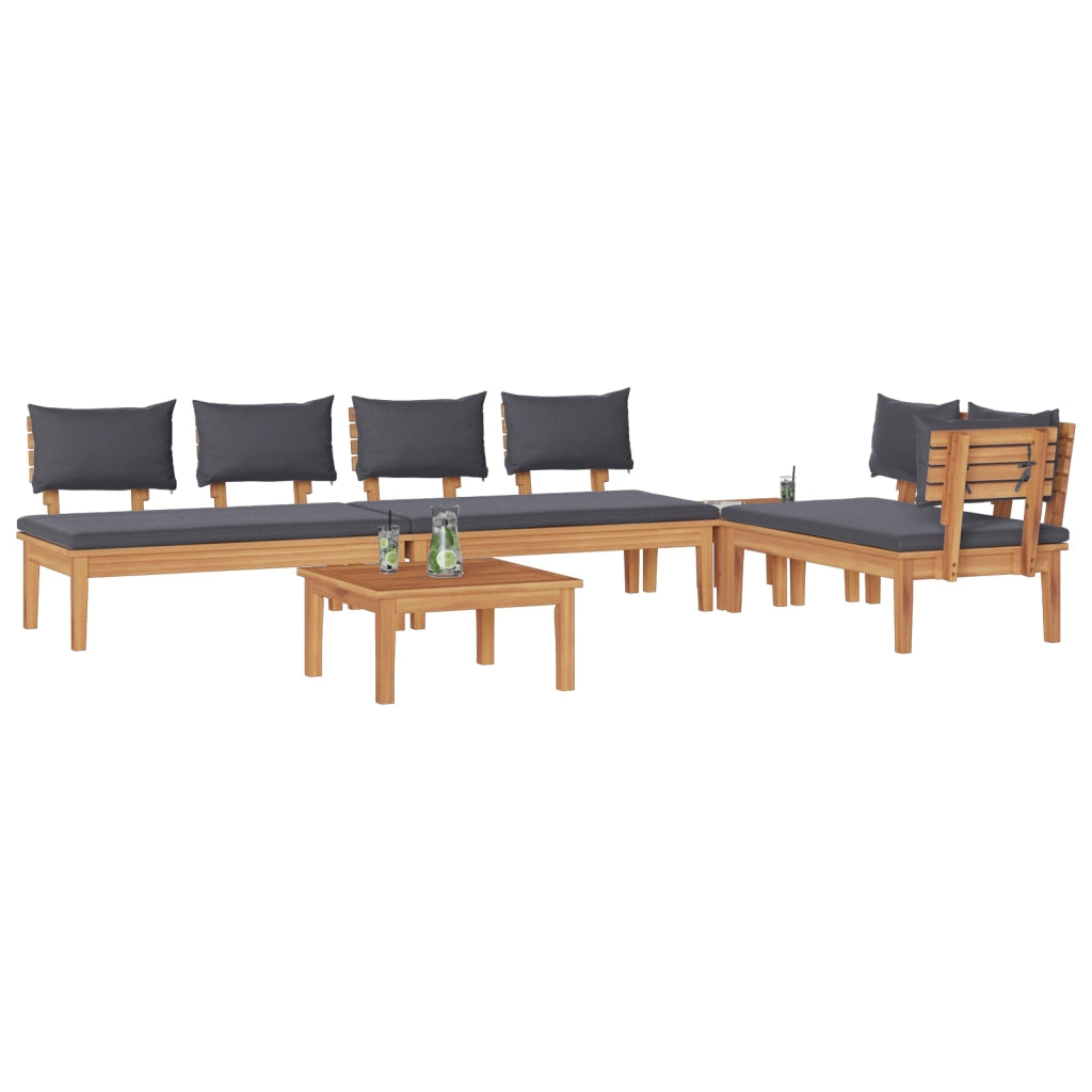 Set da Pranzo Giardino  5 Pezzi con Cuscini in Legno Massello di Teak