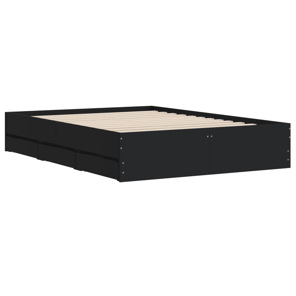 Giroletto con Cassetti Nero 120x190 cm in Legno Multistrato