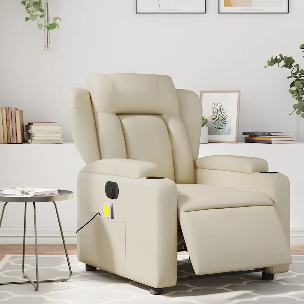 Poltrona Massaggiante | Sedia Relax Elettrica Reclinabile Crema Similpelle