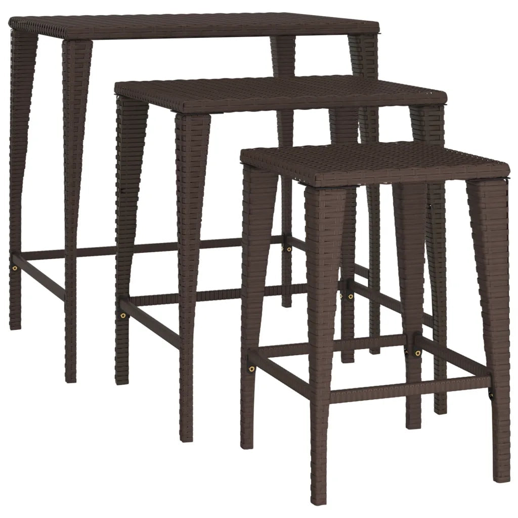 Tavolini Impilabili da Giardino 3 pz Marroni in Polyrattan 3324830