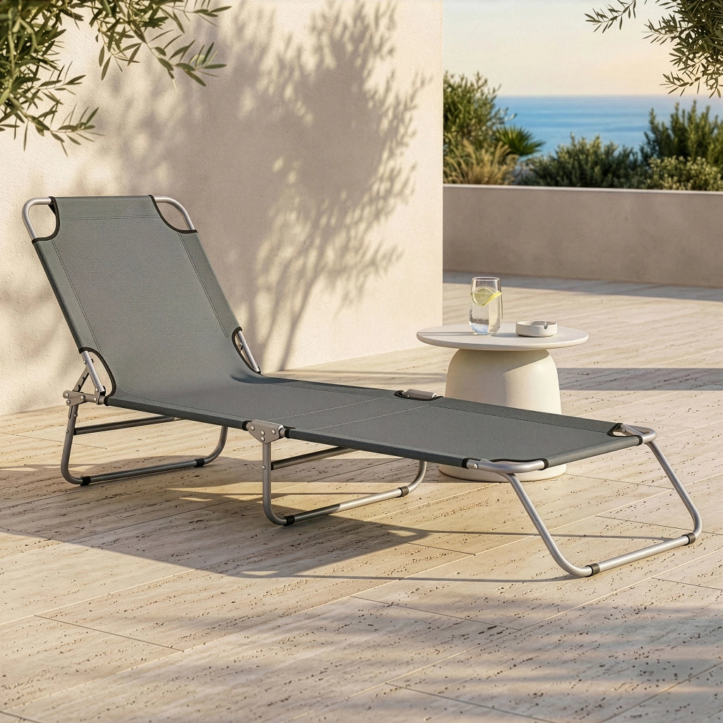Lettino Prendisole Carcao con Schienale Reclinabile Sdraio Mare Portatile - Grigio Scuro casa.pro