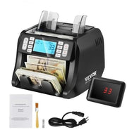 Macchina per la Conta dei Contanti - 1200 Bilanci al Minuto - Detezione della Controffanatura (UV/MG/IR/DD) - Contaprecisi Automatico - per Banche e Aziende - Nero - Display LCD & LED