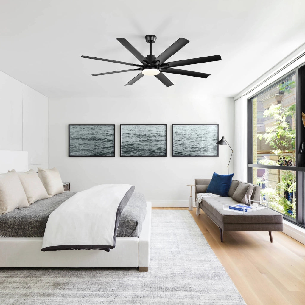 Ventilatore da soffitto con illuminazione dimmerabile, telecomando, motore DC silenzioso, nero, funzione reversibile