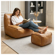 Poltrona pouf con poggiapiedi; seduta ergonomica e profilo compatto in tessuto tecnico marrone