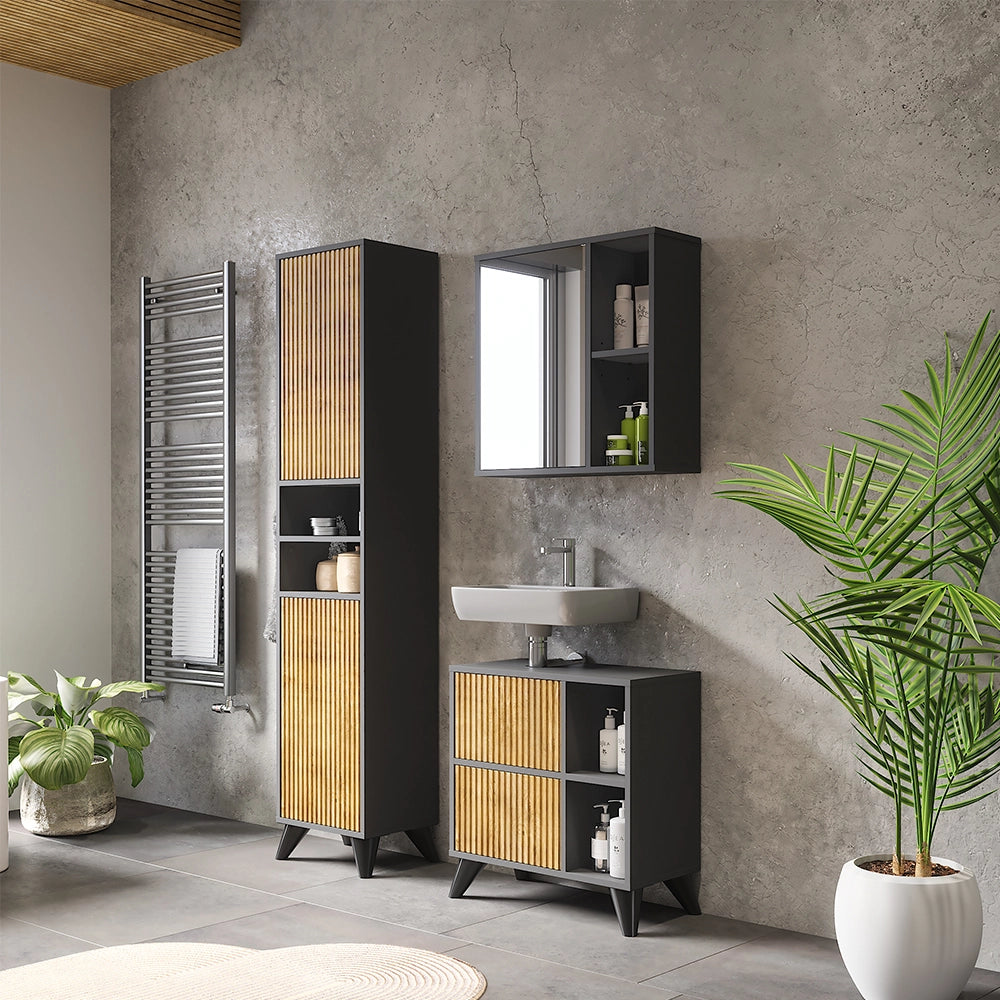Vicco Mobiletto da bagno Antracite/quercia di montagna 38 x 180 cm con 2 porte
