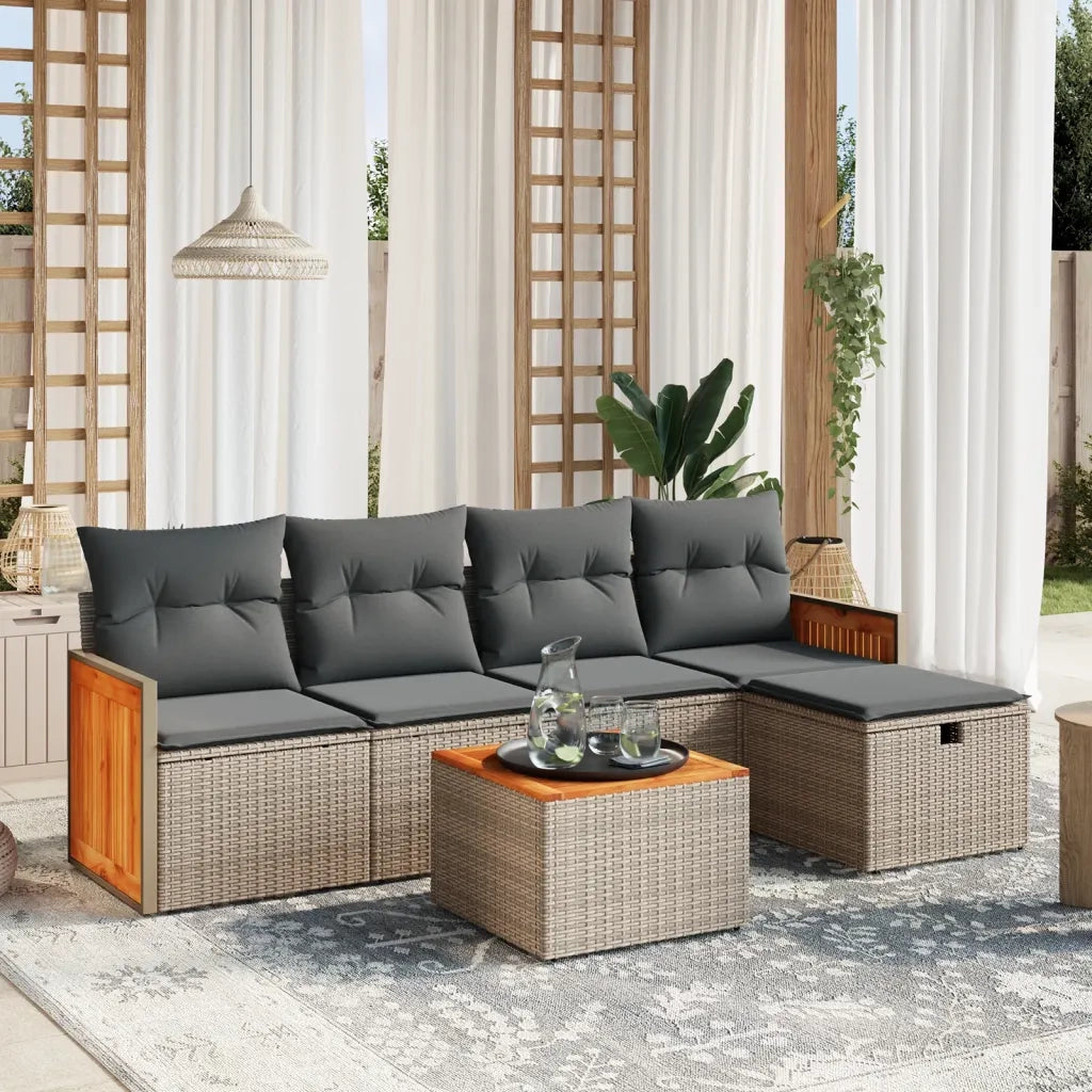 Set Divano da Giardino 6 pz | Set Salotto da Giardino con Cuscini Grigio in Polyrattan