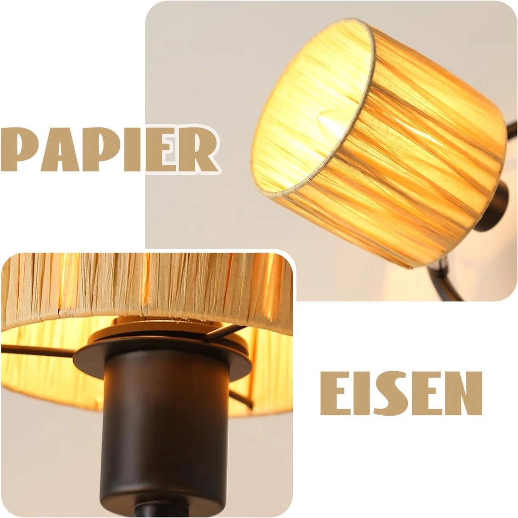 ZMH Faretto da soffitto a 3 luci E14 Nero Naturale Lampada da soffitto Carta Soggiorno