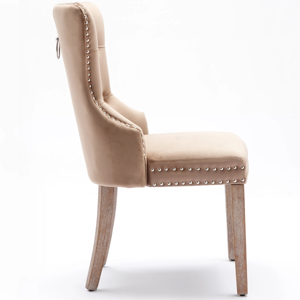 Sedie da Pranzo Imbottite in Velluto ¨C MINIMAL ¨C Set 2 Pezzi, Gambe in Legno Massello, Marrone