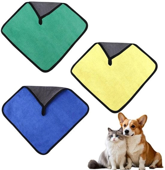 Asciugamani per cani 3-pack - Felpa di corallo extra assorbente - 30x30 cm - Secchi velocemente - Corda per appendere - Materiale idoneo per la pelle - Asciugamani per animali