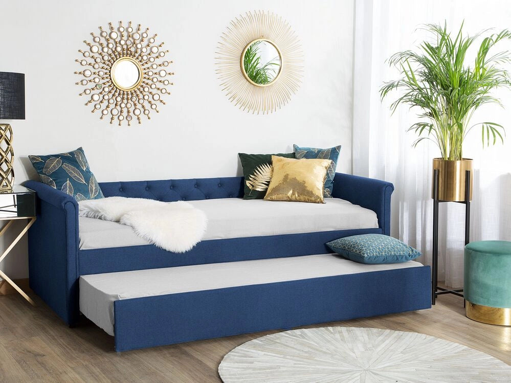 Divano Letto estraibile Rivestimento in tessuto blu Small Single Size Guest Underbed abbottonato