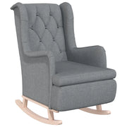 Poltrona Gambe a Dondolo | Sedia Relax Legno di Hevea Grigio Chiaro Tessuto