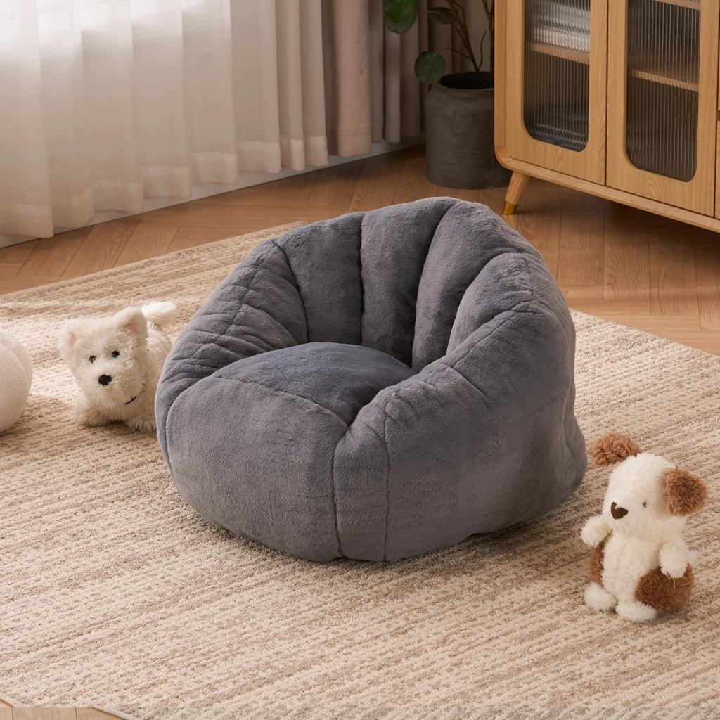 Pouf in peluche con forma ergonomica e facile manutenzione per bambini per gioco lettura e relax in poliestere grigio