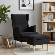Poltrona con Ottomano 2 pz Nero Bouclé 3418837
