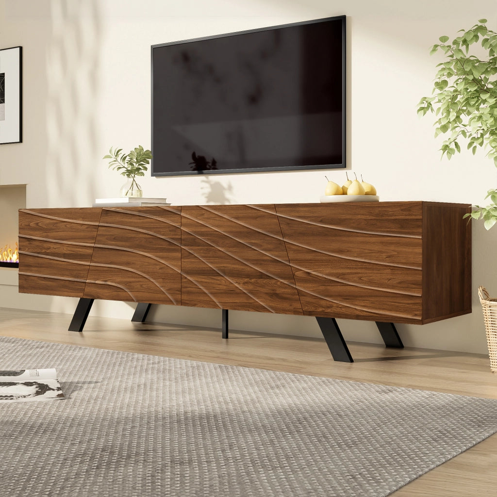 Mobile TV 160x39x50.5 cm; frontale ondulato con grande spazio contenitore; MDF; noce