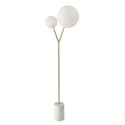 Lampada da terra in marmo bianco, acciaio dorato e vetro bianco