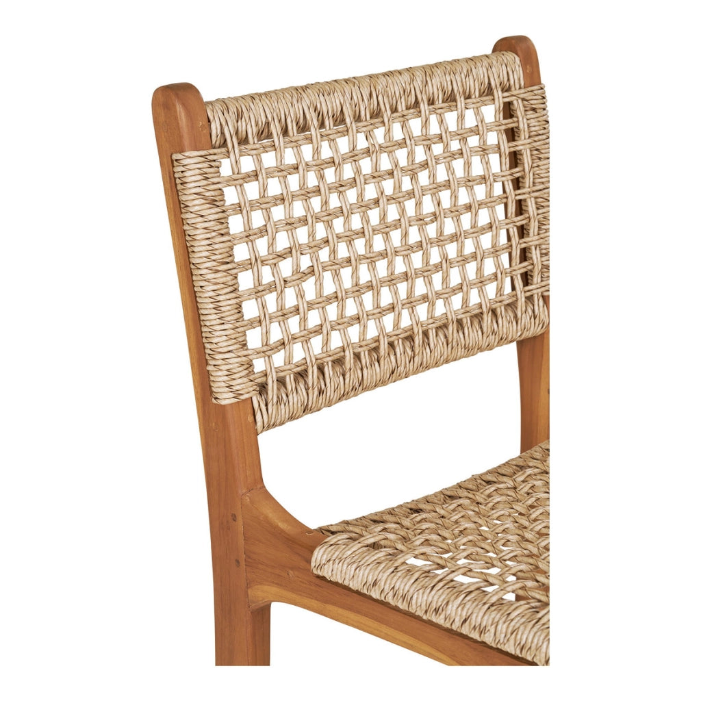Sgabello da banco Derby in teak naturale con intreccio in rattan PE