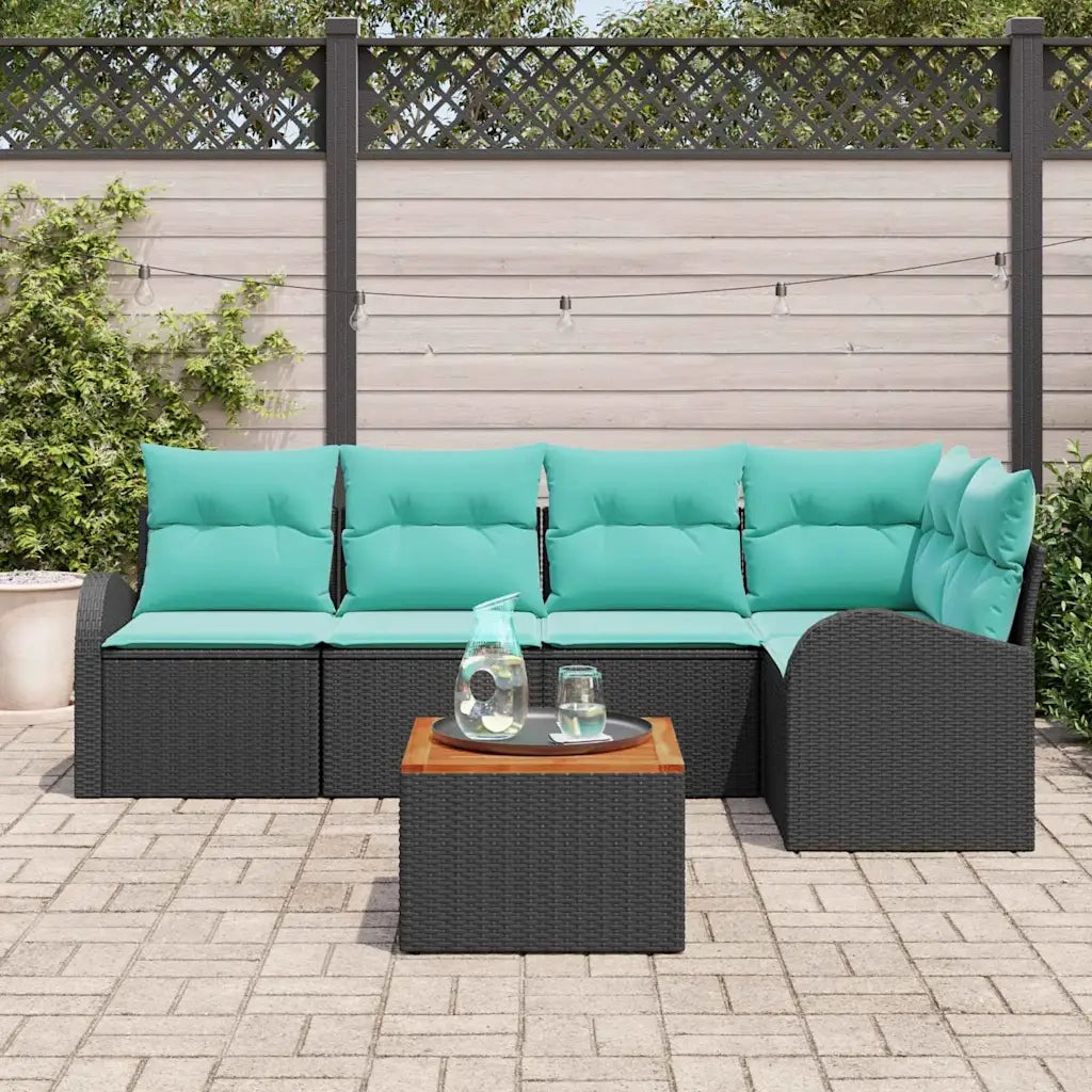 Set Divano da Giardino 6 pcs Nero e Turchese polyrattan 3356254