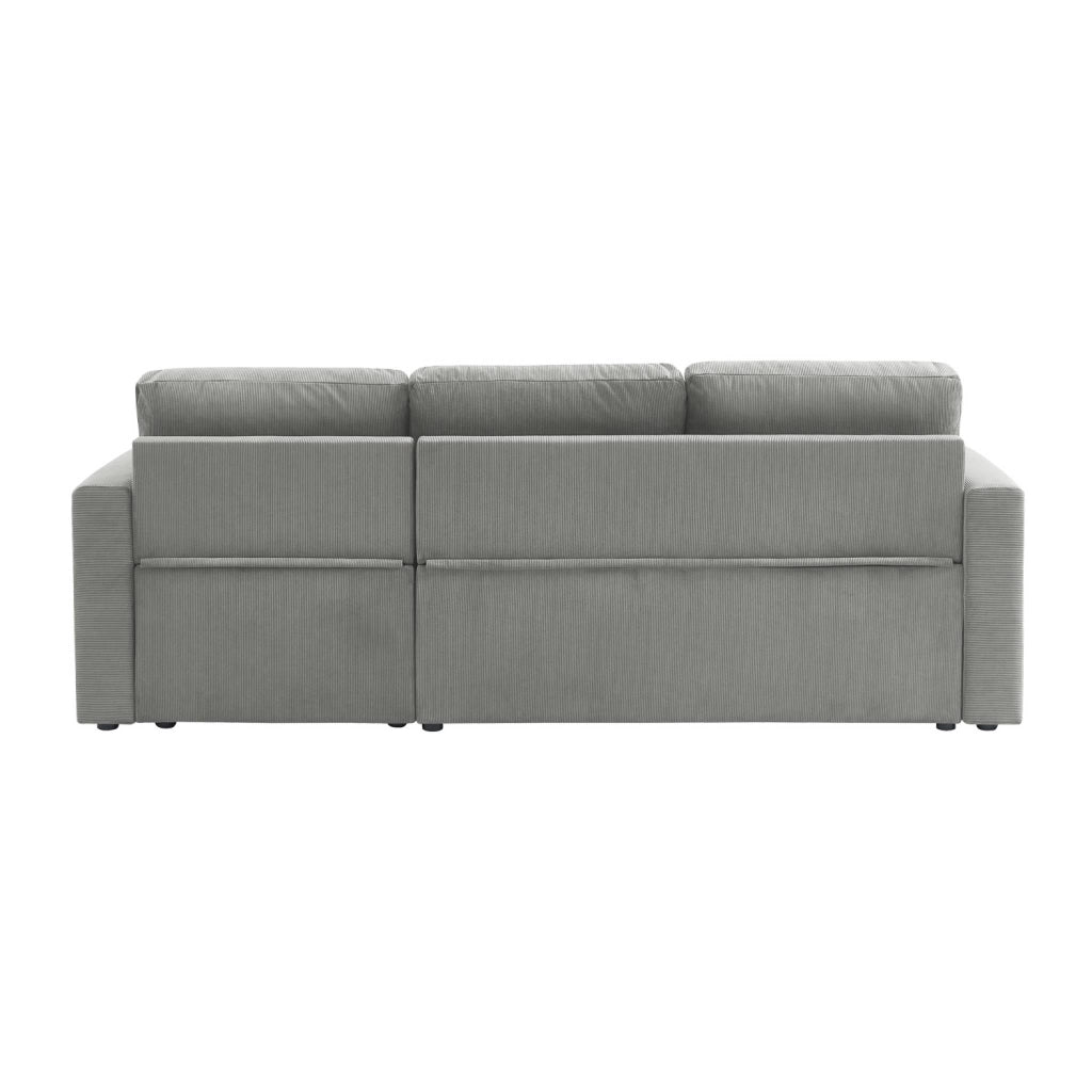 Divano letto angolare reversibile in velluto a coste, 3 posti, grigio